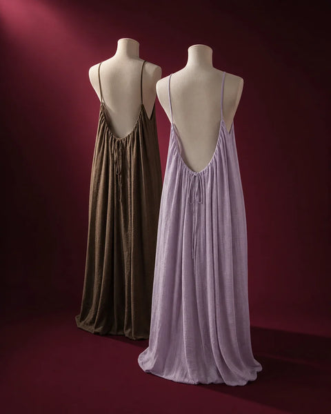 Offer portrait, 4:5. Show exactly two sourced Vestido Elara dresses, one from reference r03 and one